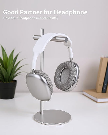 LinNature Aluminum Alloy Headphone Stand for Desk with Non-Slip Base - Universal Headset Stand Compatible with Over-Ear, On-Ear and Neckband Headphones (Silver)