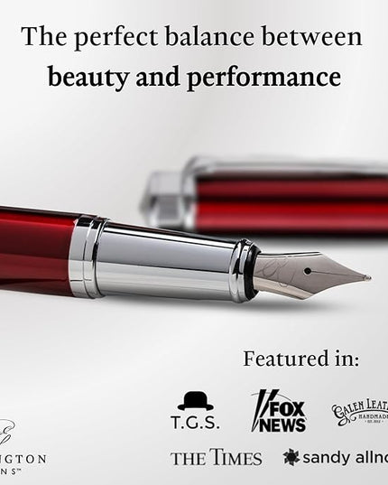 Ellington Pens Luxury Fountain Pen Set - Smooth Fine Nib- Includes 3 Ink Cartridges, Refillable Ink Converter, Gift Box- Fountain Pens For Writing, Calligraphy, Journaling, Sketching (Scarlet Slate)