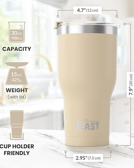 Beast 30 oz Tumbler Stainless Steel Vacuum Insulated Coffee Ice Cup Double Wall Travel Flask (Sand)