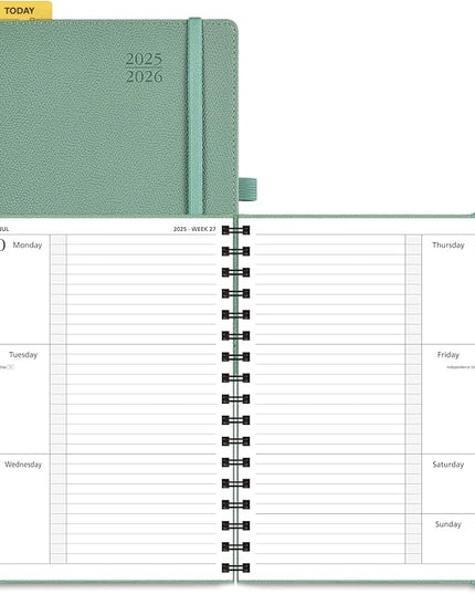 POPRUN Planner 2025-2026, Horizontal Weekly Notebook Jul.25-Jun.26 (Medium 6.75''x 8.75''), Academic Calendar Book with Monthly Tabs, Spiral Soft Cover, Inner Pocket, 100 GSM - Midnight Green
