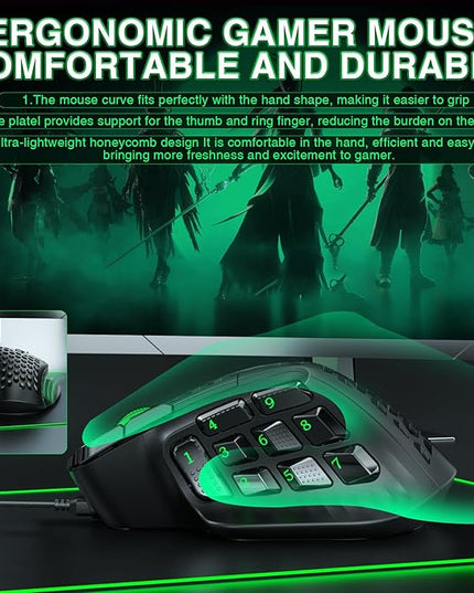 SOLAKAKA SM809 Gaming Mouse for MMO,24000 DPI,16 Programmable,RGB PC Gaming Mice,Black