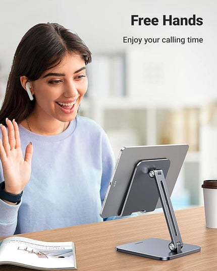 UGREEN Tablet Stand Compatible for iPad Desk Stand Holder Adjustable Aluminum Thicker Base Compatible with iPad Pro Air Mini 13 12.9 11 Inch Home Office Desk Accessories Grey