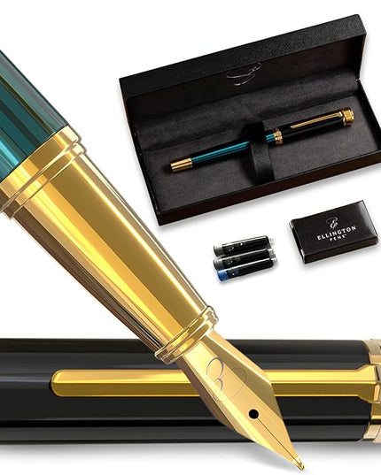 Ellington Pens Luxury Fountain Pen Set - Smooth Medium Nib - Includes 3 Ink Cartridges, Refillable Ink Converter, Gift Box -Fountain Pens For Writing, Calligraphy, Journaling, Sketching (Urban Hunter)