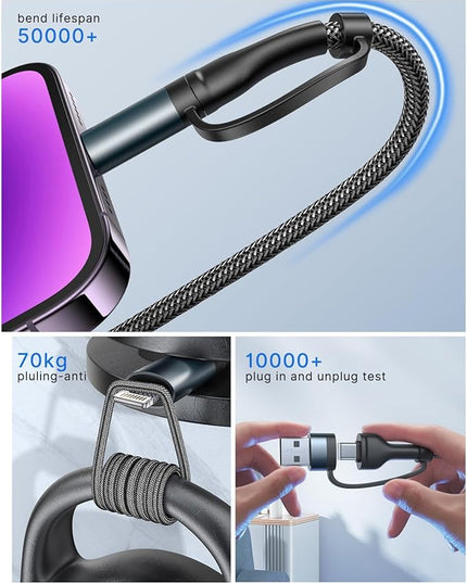 4 in 1 Charging Cable, USB C Lightning Adapter USB C to USB C 60W PD [Fast Charging & Data Sync] 4 in 1 Multi Charger for iPhone 16 15 14 13 12,MacBook Pro 2023 iPad mini 6/Pro,Samsung Galaxy S22 S21