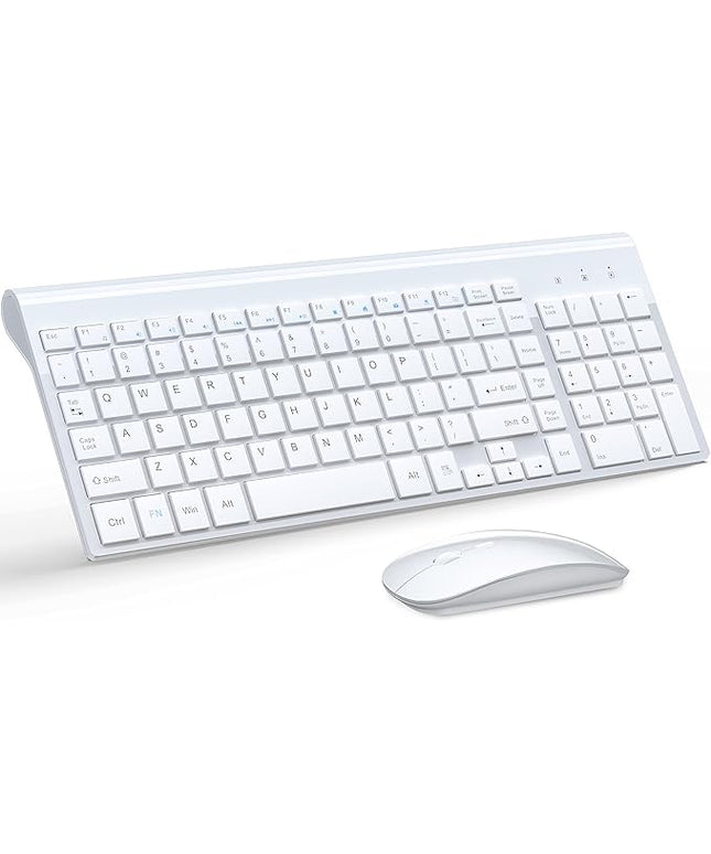 Wireless Keyboard and Mouse Ultra Slim Combo, TopMate 2.4G Silent Compact USB 2400DPI Mouse and Scissor Switch Keyboard Set with Cover, Batteries Included, for PC/Laptop/Windows/Mac - White