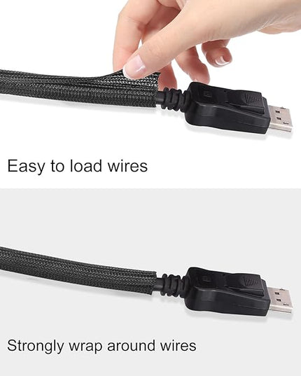 10ft - 1/4 inch Cord Protector Cable Sleeve Split Wire Loom Tubing for Power Cord Audio USB Cable, Cord Sleeve Cable Management for TV Computer, Cord Protectors from Pets Chewing, Black
