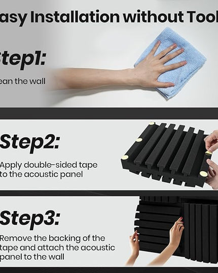 Focusound 18 Pack Curved Acoustic Foam Panels 3" x 12" x 12" Sound Proof Foam Panels Soundproofing Noise Cancelling Wedge Panels for Home Office Recoding Studio with 150 PCS Double-Side Adhesive