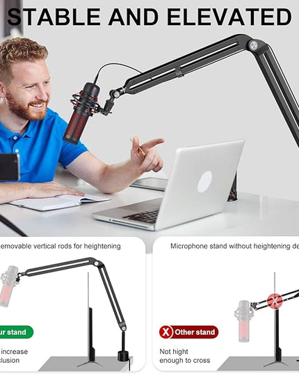 Microphone Boom Arm,Aokeo AK-45 Desk Adjustable Compact Mic Suspension Boom Scissor Arm Stand For Blue Yeti,Snowball iCE, HyperX QuadCast,SoloCast,Elgato Wave,Etc