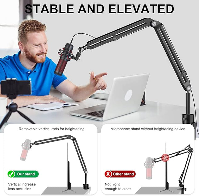 Microphone Boom Arm,Aokeo AK-45 Desk Adjustable Compact Mic Suspension Boom Scissor Arm Stand For Blue Yeti,Snowball iCE, HyperX QuadCast,SoloCast,Elgato Wave,Etc