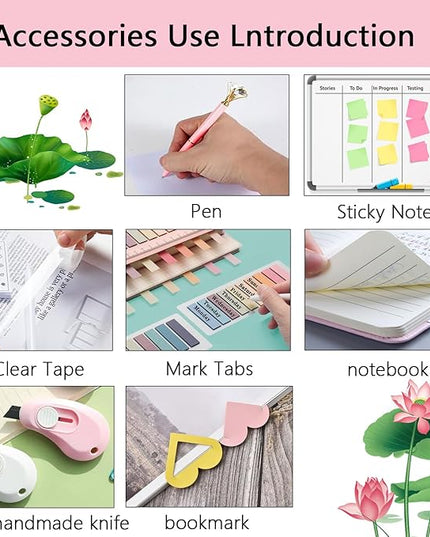 Office Supplies,Desk Accessories,with Stapler, Tape Dispenser,Desk Organizer,Folding Phone Holder,Pen,Journal Notebook,Scissor,Staple Remover,Staples,Clear Tape,Sticky Notes,Paper Clips,Bookmark,Ect