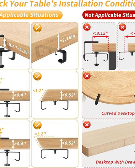 No Drill Under Desk Cable Management Tray, 48" Cord Organizer with Clamp, Fabric Cable Management for Standing Desks, Ideal for Home & Office - Black