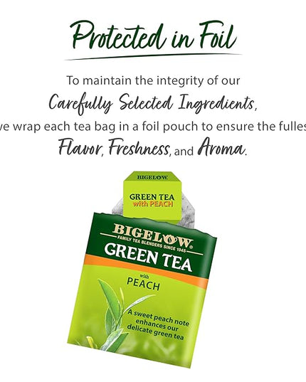 Bigelow Tea with Peach Caffeinated Green Tea, 20 Count, Pack of 6