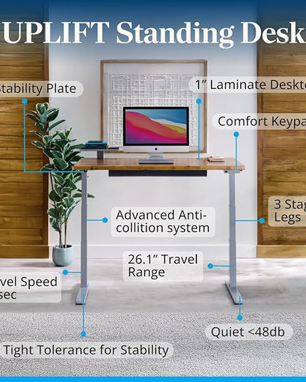 UPLIFTDESK V3 2-Leg Black Laminate Wood Standing Desk – Adjustable Height, Advanced 1-Touch Memory Keypad, Under Desk Cable Management, Wire Grommets & Rocker Board (Black C-Frame, 48 x 30 inch)