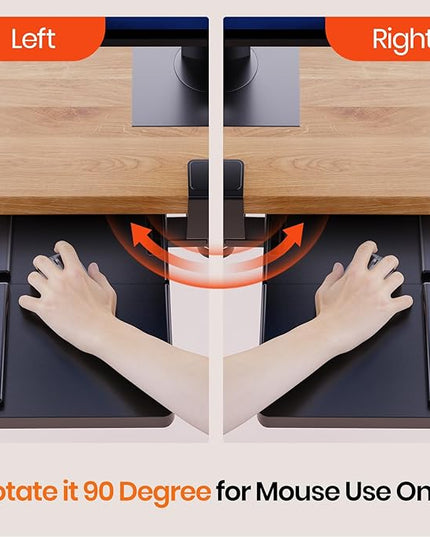 Klearlook Keyboard Tray Under Desk with 360° Rotation, Ergonomic Computer Keyboard & Mouse Tray 25"W×11.02"D Sit Stand Desk Keyboard Holder w/Wrist Rest & Storage Drawer (Height is not Adjustable)