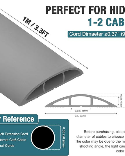 Floor Cord Cover, Cable Protector, 0.63W x 0.31H inches, Wire Cover for Extension Cords, Floor Cable Covers Prevent Cable Trips (Gray, 50-3 Feet)