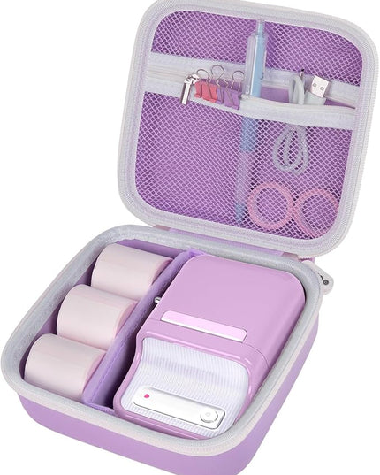 ALKOO Case Compatible with NIIMBOT B21 / B1 Label Maker Wireless Thermal Label Printer, Holder for Inkless Label Maker & Labeling Tapes Refills, with Mesh Pocket for Cable Accessories (Purple)