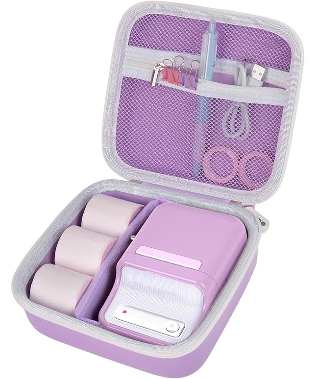 ALKOO Case Compatible with NIIMBOT B21 / B1 Label Maker Wireless Thermal Label Printer, Holder for Inkless Label Maker & Labeling Tapes Refills, with Mesh Pocket for Cable Accessories (Purple)