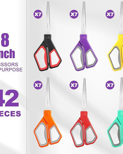 BURVAGY 42Pack 8" Scissors All Purpose, Heavy Duty Scissors with Ultra Sharp Blades Comfort Grip Handles - For Office Home School Sewing Fabric Crafts, High/Middle School Student Teacher Scissor