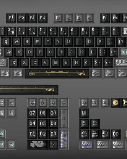 Frosted Clear Keycaps Cyberpunk Ruins Transparent 120 Keys PC Material Metal Pad Print Shine Through for Mechanical Keycaps 60 75 100 Percent Mechanic Keyboard