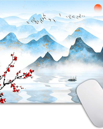Square Mouse Pad Ink Painting Landscape, Personalized Premium-Textured Custom Mouse Mat Design, Washable Mousepad Cloth, Non-Slip Rubber Base Computer Mouse Pads for Wireless Mouse