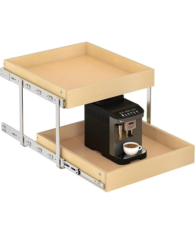 WelFurGeer 2-Tier Pull Out Cabinet Organizer with Soft Close Slides, Pull Out Drawers for Cabinets, Heavy-Duty Slide Out Drawers for Kitchen Cabinets, Under Sink, Pantry & Bathroom