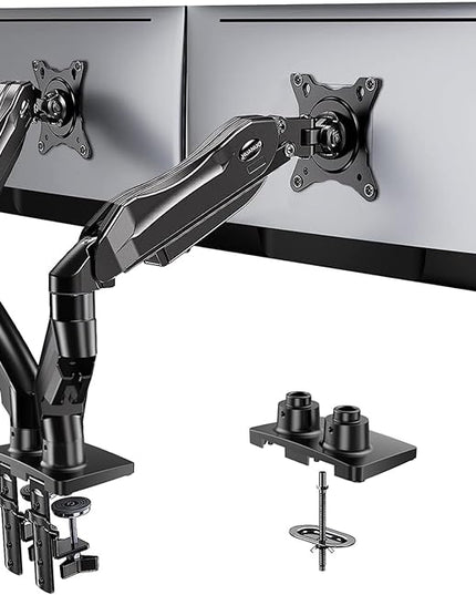 HUANUO Dual Monitor Stand, Fully Adjustable Monitor Desk Mount for 13–32″ Computer Screens, Full Motion VESA 75x75/100x100 with C-Clamp & Grommet Base, Each Arm Holds 4.4 to 19.8 lbs