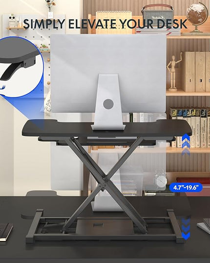 FLEXISPOT 32-inch Height Adjustable Standing Desk Converter, Quick Sit to Stand Tabletop Dual Monitor and Laptop Workstation with Wide Keyboard Tray, Black