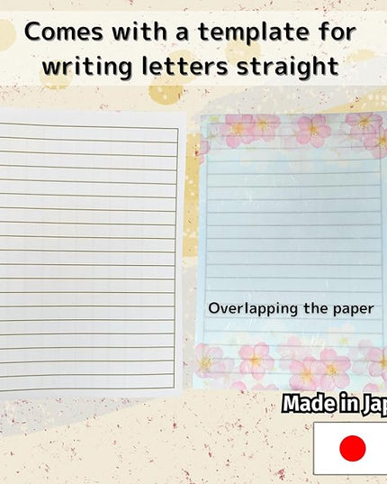 Japanese Cherry Blossom Stationery Paper and Envelopes Set, Made in Japan,15 Sheets, 8 Envelopes (Blue Sky), Elegant Washi Paper for Writing, Crafts,Gift