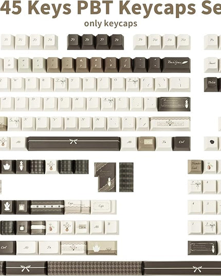 145 Keys Elegant Brown and Warm Beige Keycap Set, Five Side Dye Sublimation Cherry Profile PBT Key Caps for Mechanical Gaming Keyboard