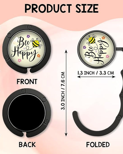 YAZMEEN Cute Honey Bee Foldable Purse Hook for Table, Bee Happy, Women's Handbag Hanger Holder, Portable Purse Table Hanger, Funny Desk Hook Gifts for Women Mom Wife Sister Friend Bestie Coworker
