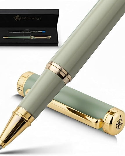 Premium Ballpoint Pen with German Ink – Perfectly Balanced for a Superb Writing Experience, 24K Gold Plated Green – Soft Sage Green- Includes a Schmidt Refill in a Giftable Presentation Case