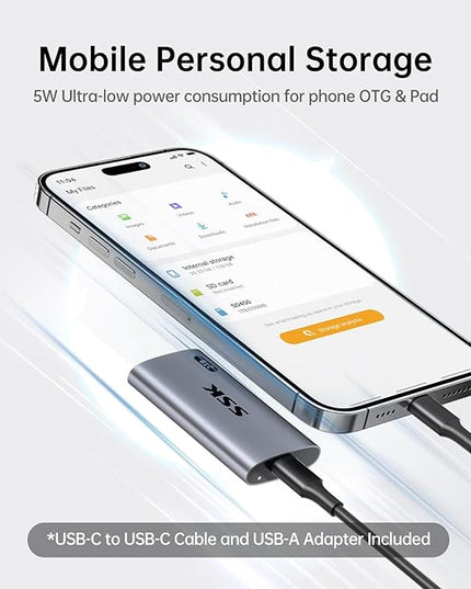SSK 2TB SSD External Hard Drive, Portable SSD Up to 550MB/s Fast Solid State Drives, External Drive USB 3.2 Gen2 SSD for iPhone 15/Pro, Windows, Mac, Android with LED Light, Trim, Smart Supported