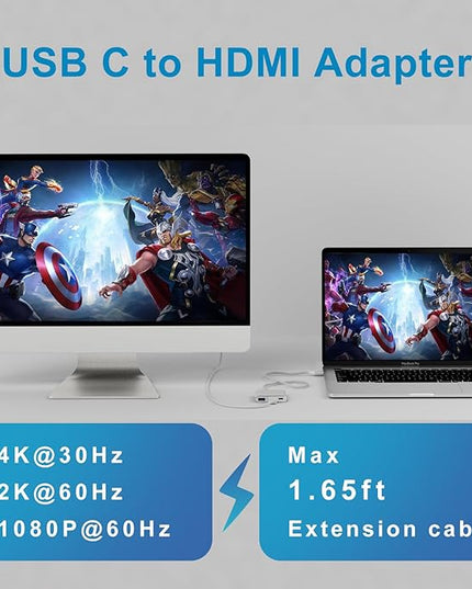 Battony USB-C to 4K HDTV Digital AV Adapter for MacBook Pro/Air, USB 3.0 5Gbps Date Transfer &100W PD & 50cm Braided Cable, Compatible for Mac Pro Air M1 M2 iMac and Other Type C Devices