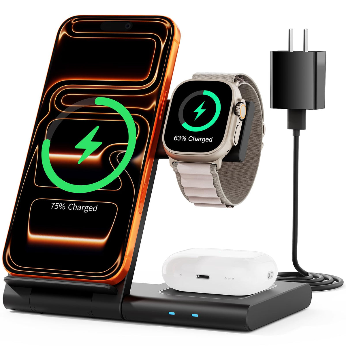 New Travel Portable Wireless Charger: for Apple Charging Station 3 in 1 Charger Stand Multiple Devices for Apple - iPhone 17 16 15 14 Pro Max 13 12 11 - Watch 2-11 SE Ultra Series - Airpods 4 3 2 Pro
