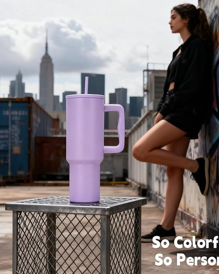 40 oz Tumbler with Handle Straw and Accessories, Drop & Abrasion Resistant, Vacuum Double-Layer Insulation, Ideal for Camping, Fitness, Outdoor Use