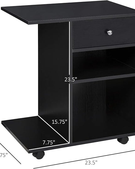 Vinsetto Mobile Printer Stand, Rolling File Cabinet Cart with Wheels, Adjustable Shelf, Drawer and CPU Stand, Black