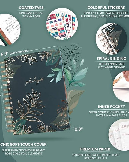 PLANBERRY Hourly Schedule Planner Premium – Undated Weekly Organizer with Time Slots & Monthly Budget – Time Management, Goal Setting, to-Do List & Habit Tracker –6.9″x8.5″(Green Pastures)
