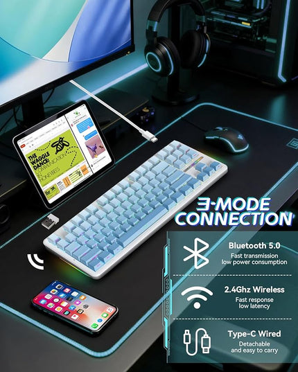 Aula F87 Pro Gaming Keyboard, Tri-Mode BT5.0/2.4GHz/USB-C Hot-Swappable RGB Wireless Mechanical Keyboard, Gasket Mount, 8000mAh, for Windows/Mac Gamer & Typists（LEOBOG Gray Wood Switch V4）