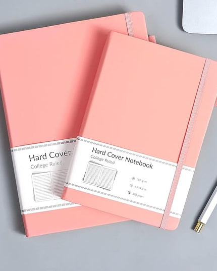 CAGIE Pink Journal Notebook for Women, 320 Pages College Ruled Notebook, 100 Gsm Paper Thick Lined Journal, A5 Hardcover Leather Journals for Writing, 5.7x8.3 In