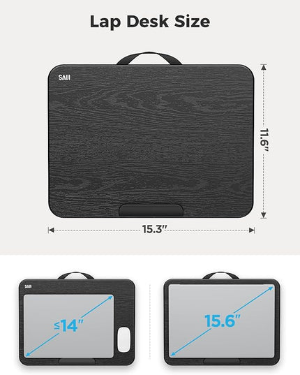 SAIJI Laptop Lap Desk, Portable Laptops Tray with Cushion, Drawer Storage, Phone Holder, Carry Handle, Phone Holder- Computer Laptop Stand for Bed Fits Up to 15.6 Inch Laptops