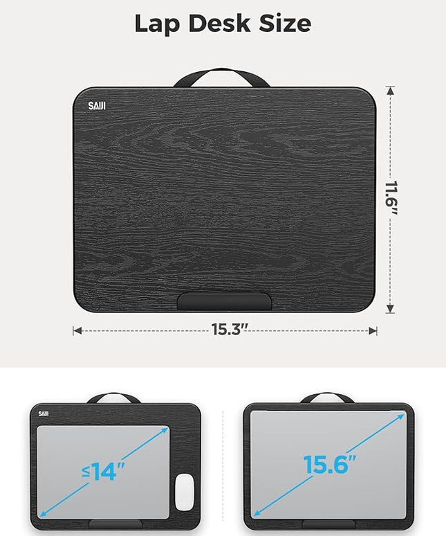 SAIJI Laptop Lap Desk, Portable Laptops Tray with Cushion, Drawer Storage, Phone Holder, Carry Handle, Phone Holder- Computer Laptop Stand for Bed Fits Up to 15.6 Inch Laptops