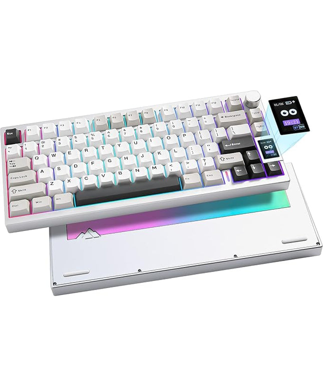 YUNZII AL80 Wireless Mechanical Keyboard,Full Aluminum CNC, Smart LCD Display,Hot Swappable Gasket Mount 75% Layout with Knob,BT/2.4G/USB-C,QMK/VIA Support for Win/Mac (Silver, Gateron Zero Switch)
