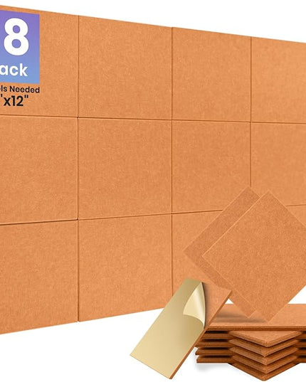 Focusound 18 Pack Sound Proof Panels for Walls, Self-Adhesive Acoustic Panels Sound Absorbing, 12" X 12" X 0.4" High Density Square Soundproof Wall Panels