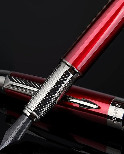 BOCIYER Fountain Pen with Fine Nib & Black Ink, Refillable & Elegant Bent Nib Design, Calligraphy Pens for Writing, Best Fountain Pen for Smooth & Fancy Writing (Red)