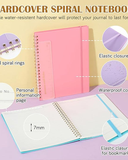 3 Pcs Spiral Notebook Journal 8.5” x 11” A4 Large Notebooks College Ruled Lined Journal Plastic Hardcover 100 GSM Ruled Paper 120 Pages for Women Men Office Note-Taking Business