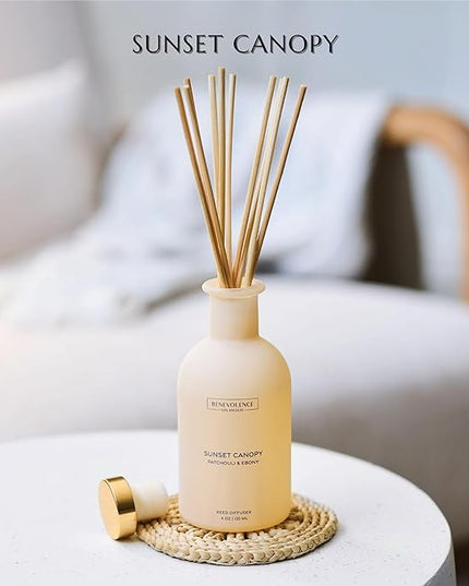 Benevolence LA Reed Diffuser for Home | Patchouli & Ebony | Elegant Home & Bathroom Decor | Long-Lasting Oil Diffuser Sticks | Malibu Sands Collection