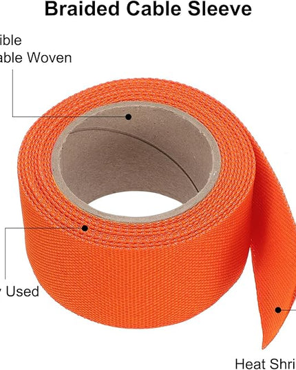 MECCANIXITY Braided Cable Sleeves Heat Shrinkable Fabric Sleeving, 1 1/4" 10ft Orange 2:1 Ratio Heat Shrinkable Cord Protector for Harness Cable, Network Cable Protection, Cable Management