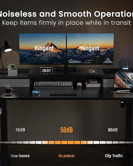 Kingant 63 x 30 Inch Standing Desk with Drawers, Adjustable Height Electric Sit Stand Desk with Storage Shelf, Rising Stand Up Computer Desk for Home Office Workstation, 3 Preset Heights(Black)