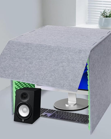 Desktop Soundproof Cover 31" H X 31" W X 31" L Recording Booth Portable Vocal Recording Booth with Double Sound Insulation Vocal Sound Absorbing Shield for Recording Studios, Offices（Green+Gray）