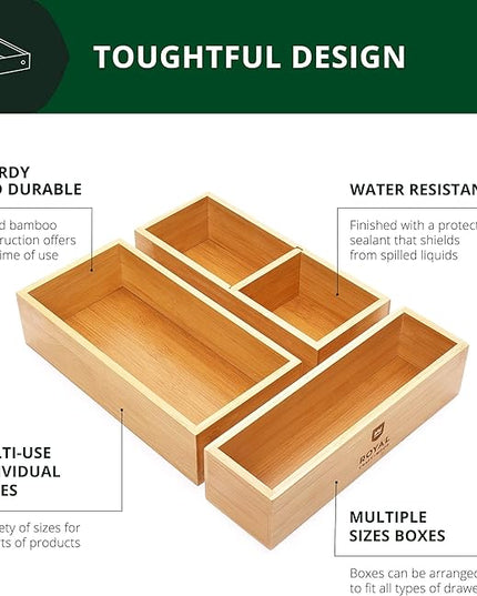 ROYAL CRAFT WOOD Luxury Bamboo Drawer Organizer Storage Box, Bin Set - Multi-Use Drawer Organizer for Kitchen, Bathroom, Office Desk, Makeup, Jewelry (3 Boxes)